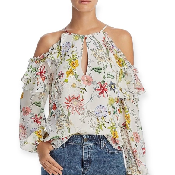 Parker Womens Abby Floral Cold Shoulder Blouse Silk Size S - Picture 1 of 12